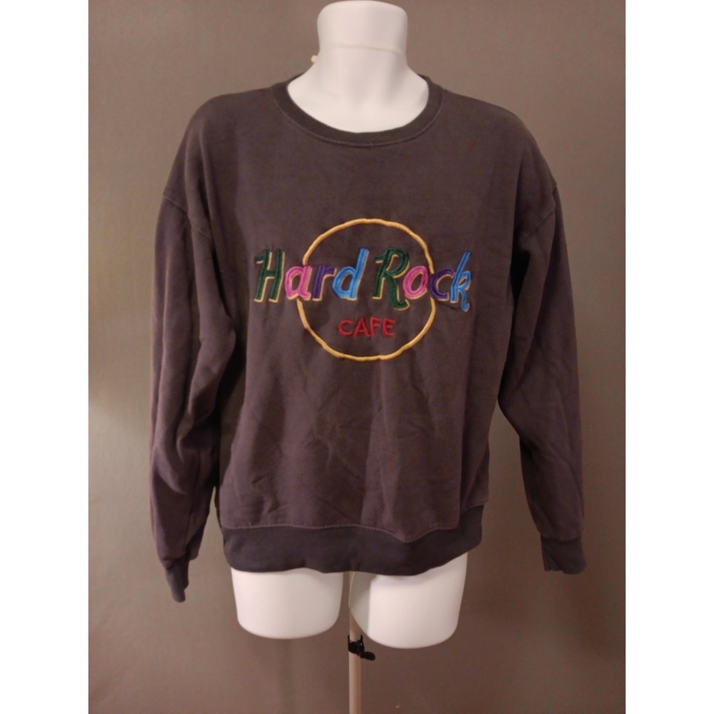 Vintage Hard Rock Cafe Sweater Mens Small Gray Crewneck Embroidered Logo